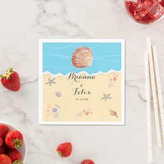 Serviette En Papier Mariage Minimaliste d'Été Océan Bleu