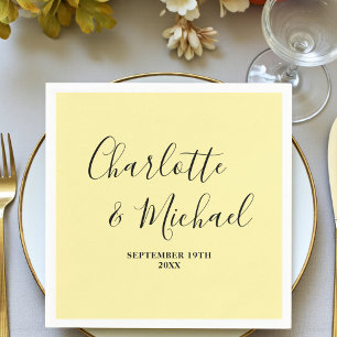 Serviette En Papier Mariage Minimaliste Écriture Jaune Pâle