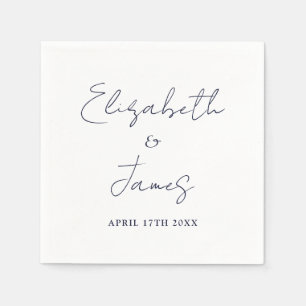 Serviette En Papier Mariage Minimaliste Écriture Moderne Bleu Nuit