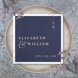 Serviette En Papier Mariage Minimaliste Élégant Monogramme Bleu Marine
