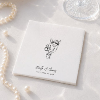 Serviette En Papier Mariage Minimaliste Encre Fantaisiste Dessiné à la