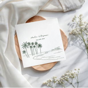 Serviette En Papier Mariage Minimaliste Été Romantique Palmier Fantais