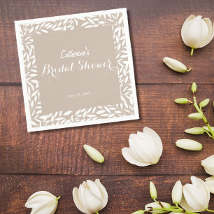 Serviette En Papier Mariage Minimaliste Feuilles Beige