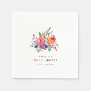 Serviette En Papier Mariage Minimaliste Fleurs Aquarelle Personnalisé