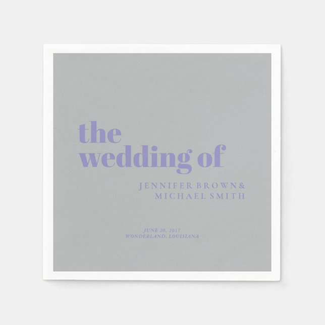 Serviette En Papier Mariage Minimaliste Lavande Argent Simple Swash (Devant)