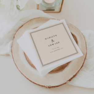 Serviette En Papier Mariage Minimaliste Moderne Beige Noms des Mariés