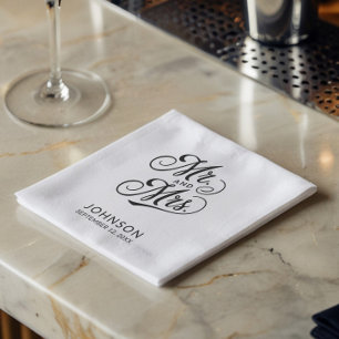 Serviette En Papier Mariage minimaliste moderne Mr & Mrs Black and Whi