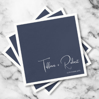 Serviette En Papier Mariage Minimaliste Modifiable Couleur Bleu Nuit