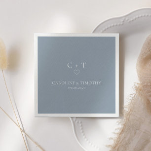 Serviette En Papier Mariage minimaliste Monogramme Initial Bleu Poussi