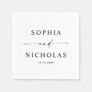 Serviette En Papier Mariage Minimaliste Noir & Blanc Écriture Modern