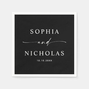 Serviette En Papier Mariage minimaliste noir   Cocktail élégant à l'éc