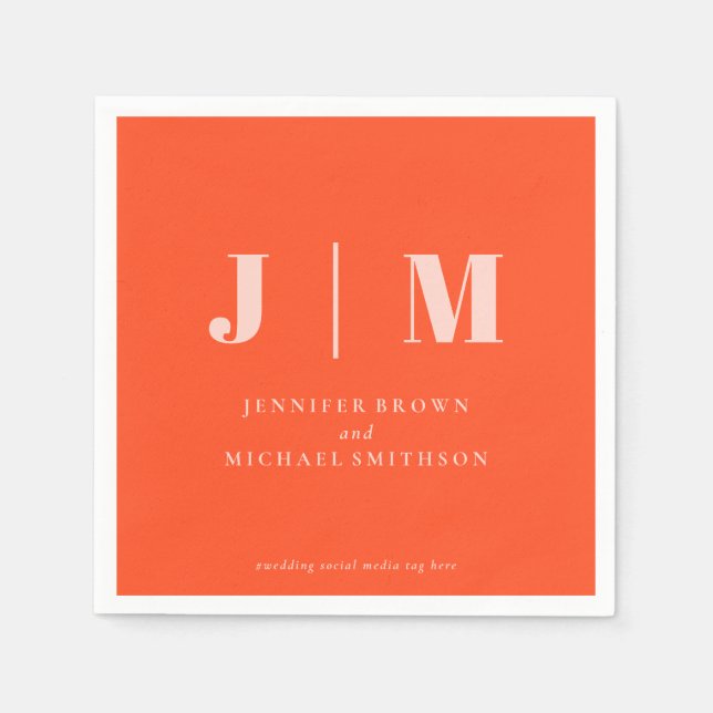 Serviette En Papier Mariage Minimaliste Orange Rose (Devant)
