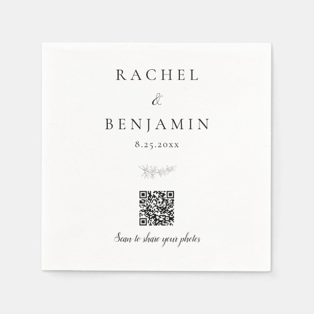 Serviette En Papier Mariage Minimaliste Partage de Photos par Code QR  (Devant)