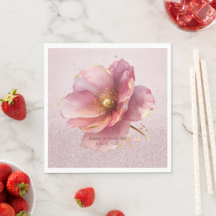 Serviette En Papier Mariage Minimaliste Poppy Rose et Or