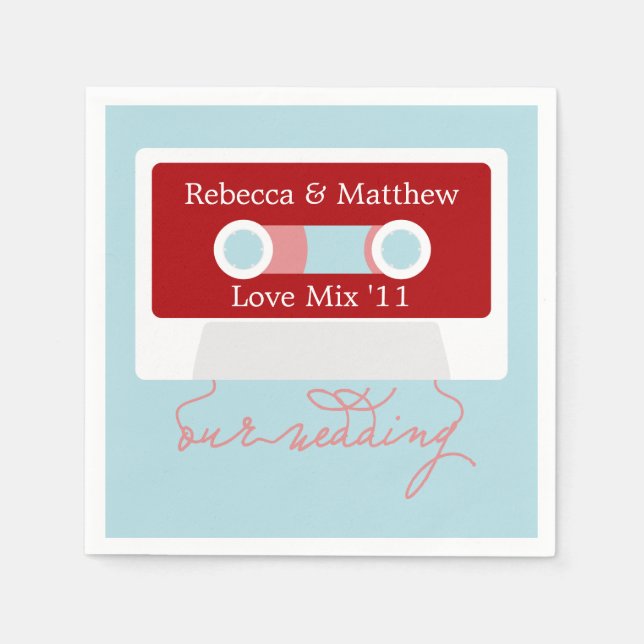Serviette En Papier Mariage Mixtape rétro (Devant)