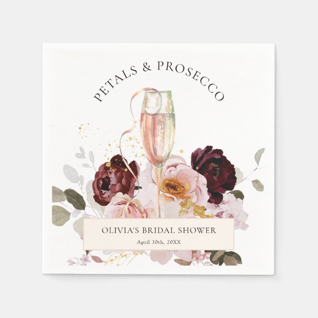 Serviette En Papier Mariage Modern Fleur Rose Champagne (Devant)