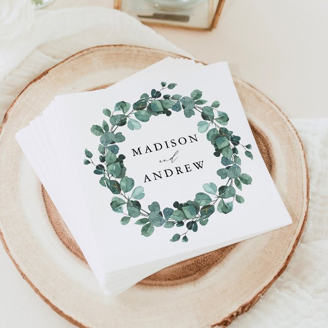 Serviette En Papier Mariage moderne à l'aquarelle avec verdure d'eucal (Créateur téléchargé)