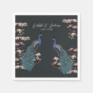 Serviette En Papier Mariage Moderne au Paon Noir