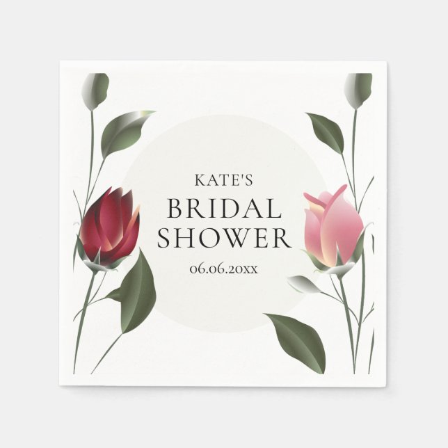 Serviette En Papier Mariage Moderne aux Fleurs de Rose (Devant)