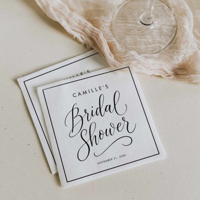 Serviette En Papier Mariage Moderne avec Écriture Script (Modern Script Bridal Shower Napkins)