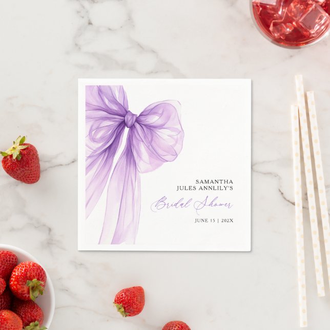 Serviette En Papier Mariage Moderne avec Ruban Violet (En situation)