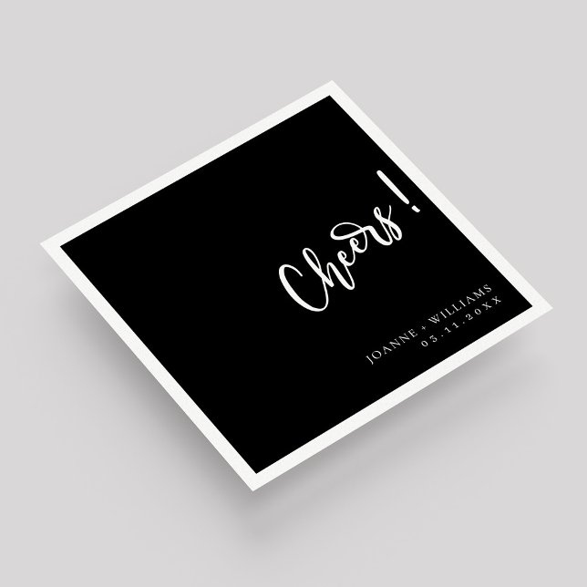 Serviette En Papier Mariage moderne Black Elegant Lettres à la main (Modern Black Elegant Hand Lettering Cheers Wedding Napkins)