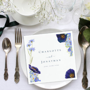 Serviette En Papier Mariage Moderne Bleu aux Fleurs Sauvages
