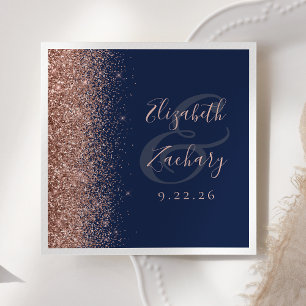 Serviette En Papier Mariage moderne bleu navy rose or pailleté bordure