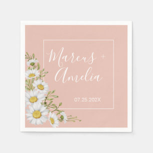 Serviette En Papier Mariage moderne Blush & White Daisers