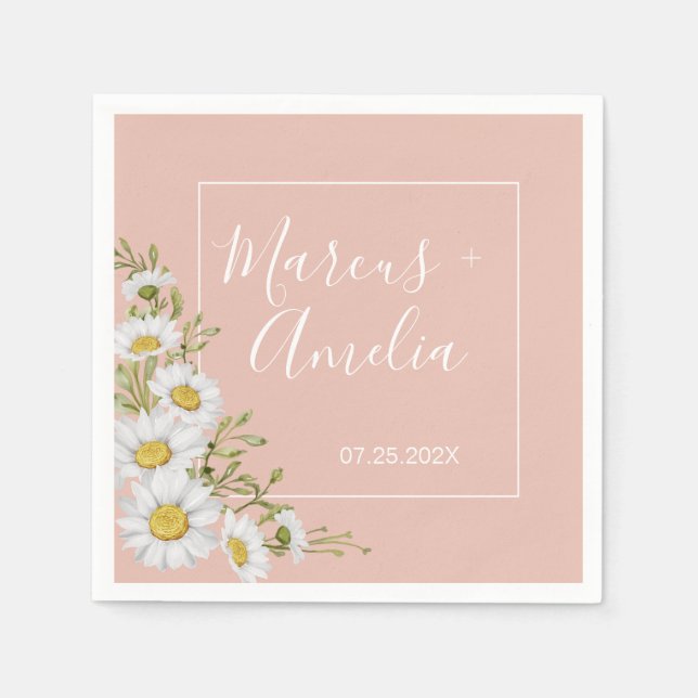 Serviette En Papier Mariage moderne Blush & White Daisers (Devant)
