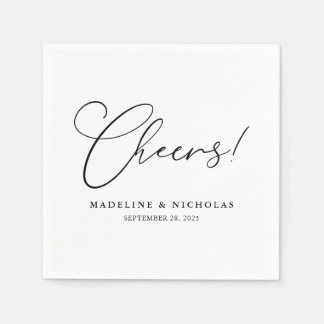 Serviette En Papier Mariage Moderne Calligraphié en Noir et Blanc : À