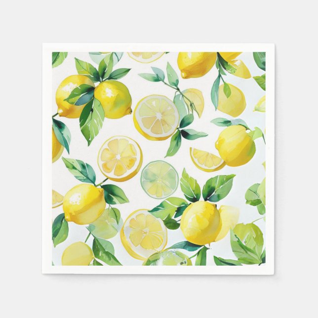 Serviette En Papier Mariage moderne citron bleu floral script douche d (Devant)