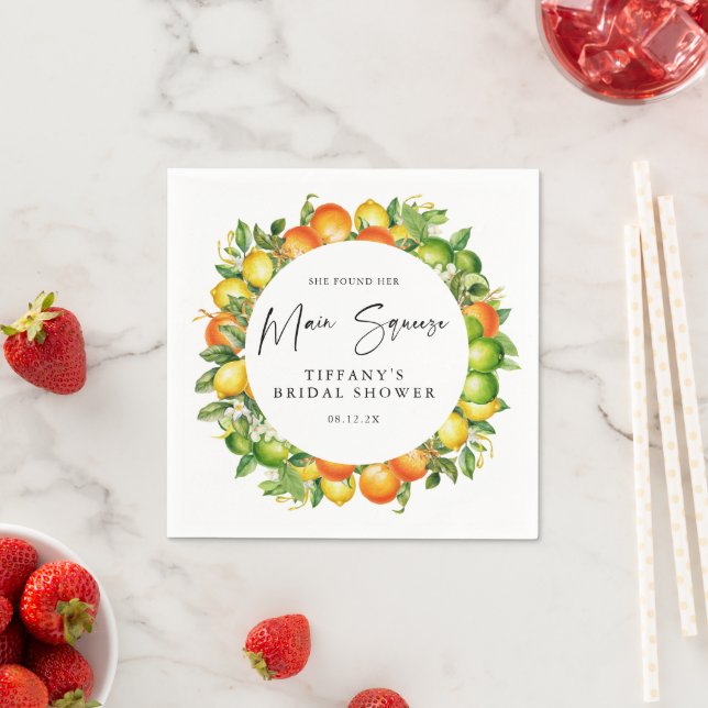Serviette En Papier Mariage Moderne Citron Orange d'Été Citrus (En situation)