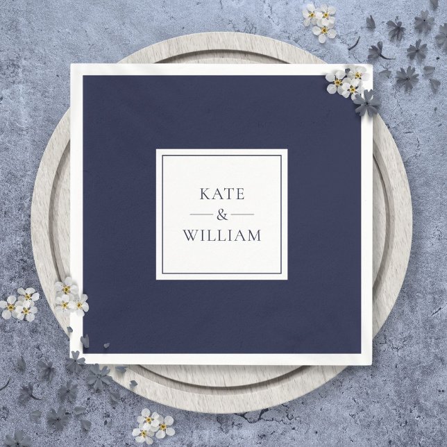 Serviette En Papier Mariage Moderne Classique Bleu Marine (Navy Blue Classic Modern Wedding Napkins)