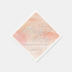SERVIETTE EN PAPIER MARIAGE MODERNE CORAL WATERCOLOR