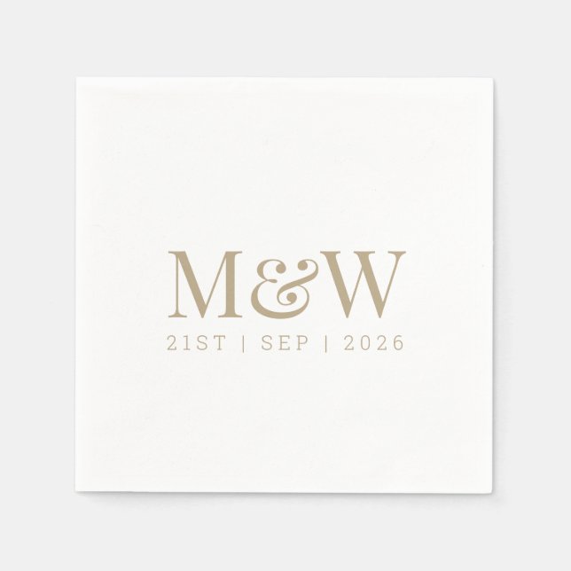 Serviette En Papier Mariage moderne de Monogram Couple Gold White (Devant)