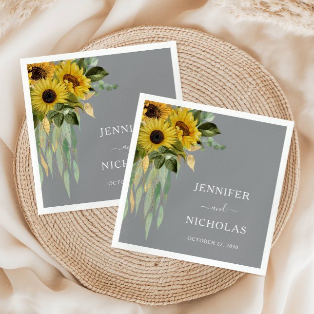 Serviette En Papier Mariage moderne de tournesol Eucalyptus (Modern Sunflower Eucalyptus Wedding Napkins)