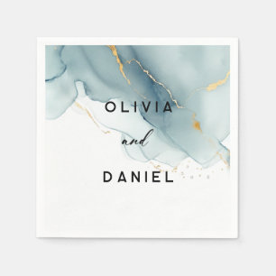 Serviette En Papier Mariage moderne Dusty Blue Gold Elegant Chic Beach