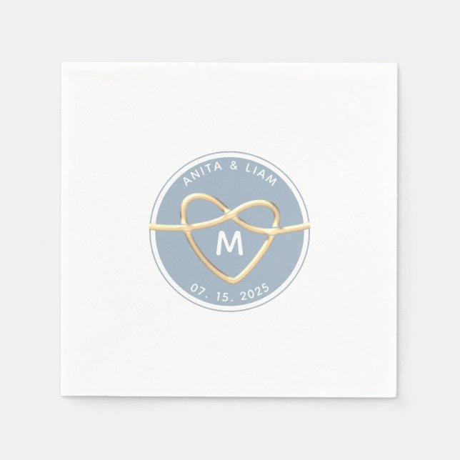 Serviette En Papier Mariage moderne Dusty Blue Monogram Napkins (Devant)