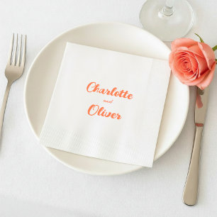 Serviette En Papier Mariage Moderne Écriture Orange Corail