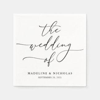 Serviette En Papier Mariage Moderne Élégant Calligraphie Noir Et Blanc