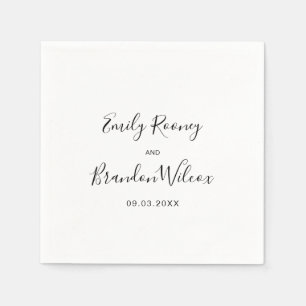Serviette En Papier Mariage Moderne Élégant Script Noir et Blanc