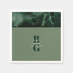 Serviette En Papier Mariage moderne en marbre vert