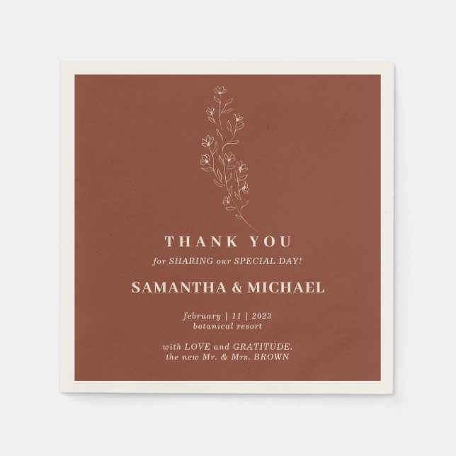 Serviette En Papier Mariage Moderne Fleur Minuscule Terracotta (Devant)