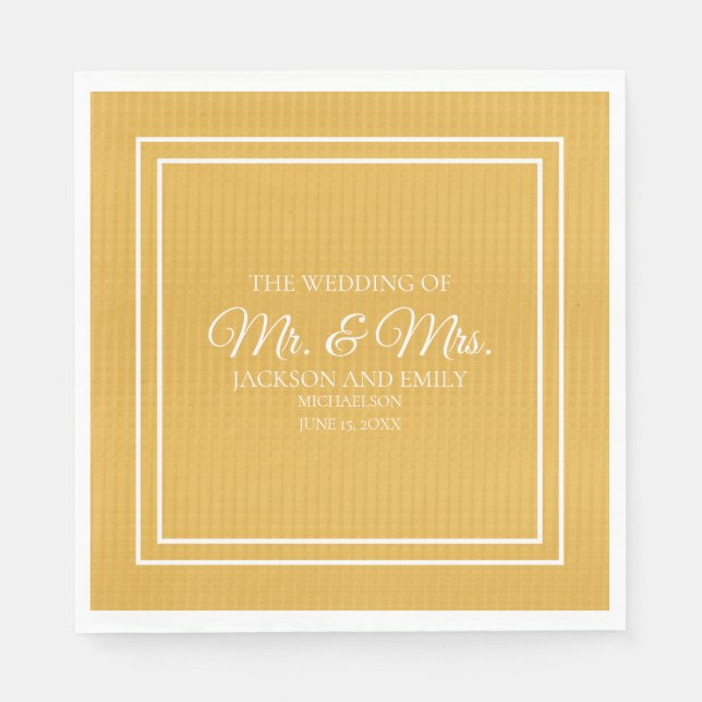 Serviette En Papier Mariage Moderne Jaune Moutarde Blanc Tons Bijoux (Devant)