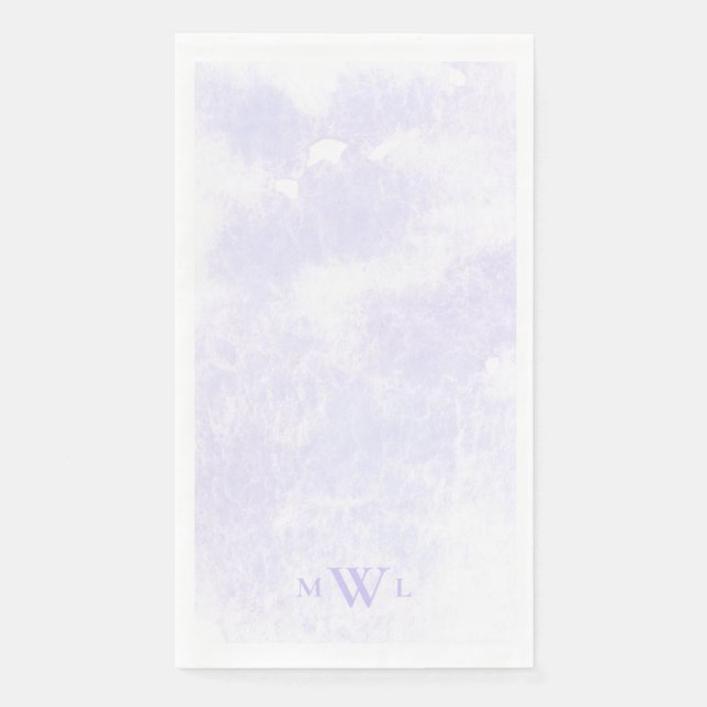 Serviette En Papier Mariage Moderne Lavande avec Monogramme Éclaboussé (Devant)