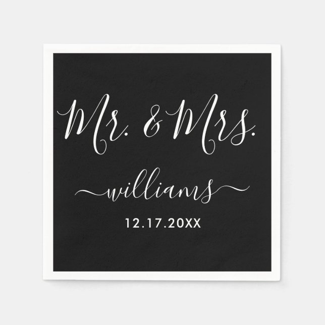 Serviette En Papier Mariage moderne M. et Mme Black et Mme White (Devant)