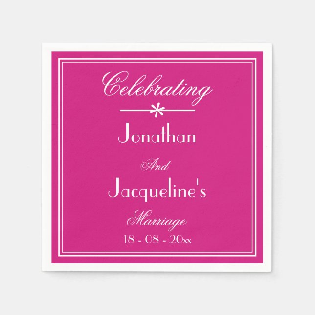 Serviette En Papier Mariage Moderne Magenta Script Noms Mariage Papier (Devant)