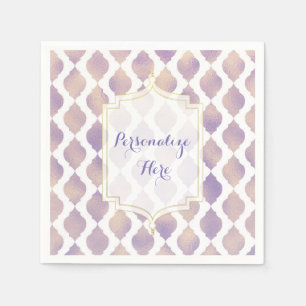Serviette En Papier Mariage Moderne Marocain Or et Blanc Violet