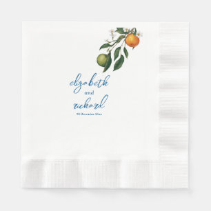 Serviette En Papier Mariage moderne méditerranéen citron bleu carreaux